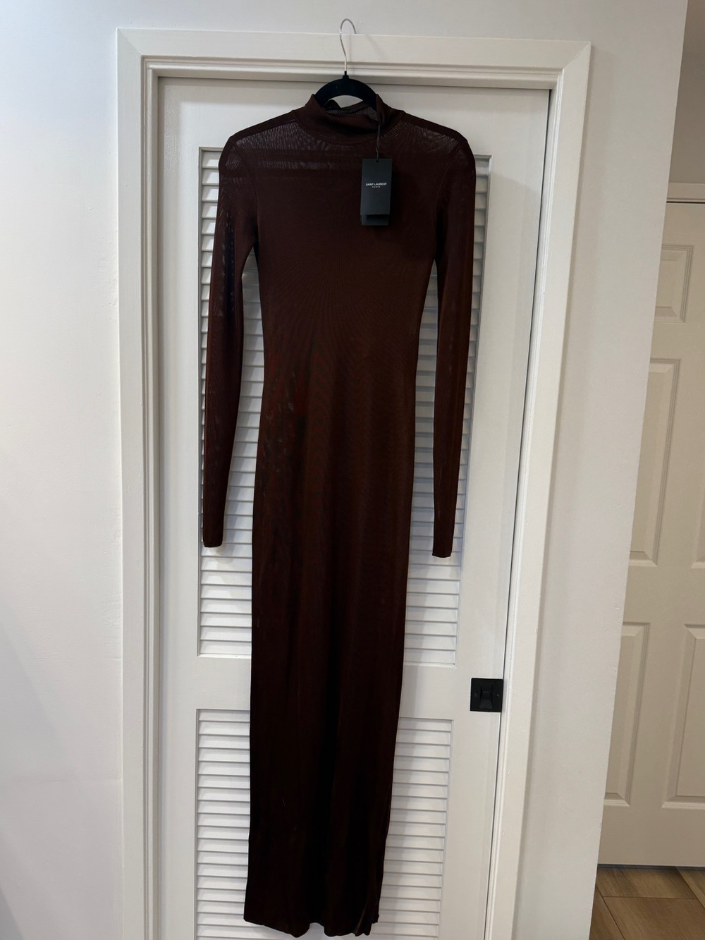 Saint Laurent Dark Brown Long-Sleeve Maxi Dress